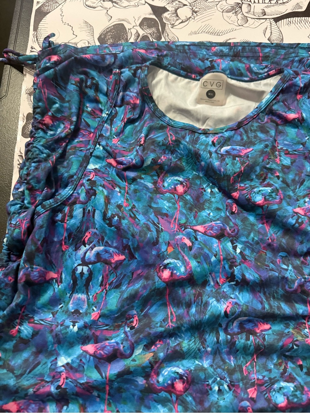 CVG Blue & Pink Flamingo Print Sleeveless Dress